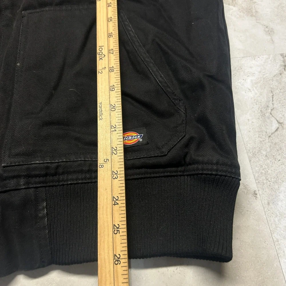 Dickies Hooded Work Jacket Black Mens Size M Canvas Quilted Lined Distressed
